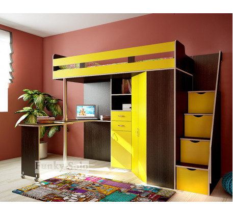 Детская кровать-чердак со столом и шкафом Фанки Соло-1, спальное место 200х80 см